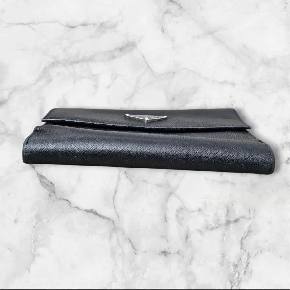 Prada Milano Saffiano Leather Compact Bifold Black Wallet